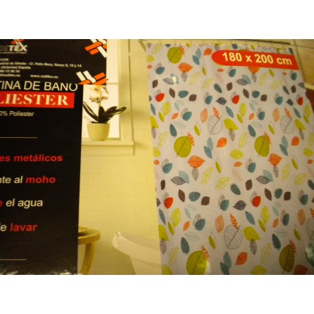CORTINA BAÑO ANILLAS HOJAS COLORES