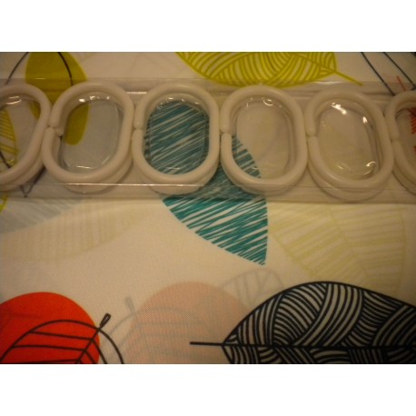 CORTINA BAÑO ANILLAS HOJAS COLORES