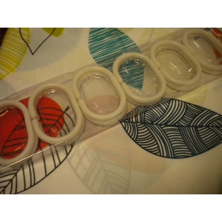 CORTINA BAÑO ANILLAS HOJAS COLORES